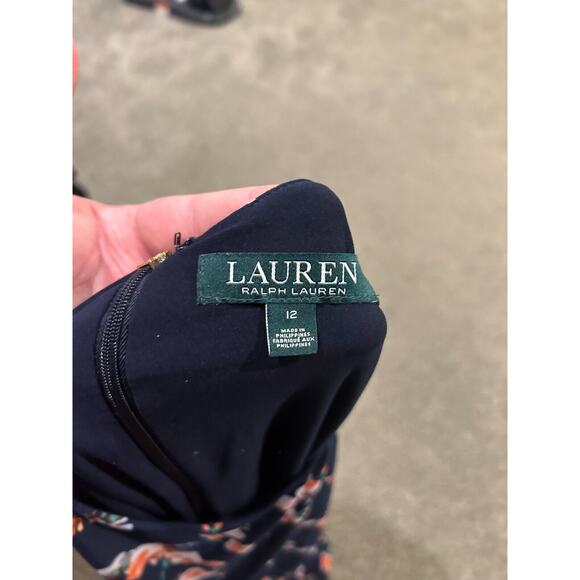 Lauren Ralph Lauren Women's Navy Floral Jersey Belted Fit & Flare Dress Size 12 - Picture 4 of 4